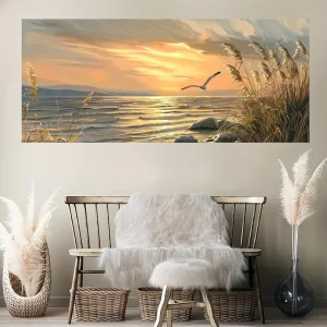 Sunset Beach Art canvas, 1.5 inch thick pine solid wood frame