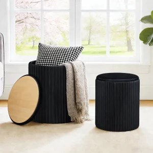 JHK Living Room Round Ottoman with Storage Set of 2