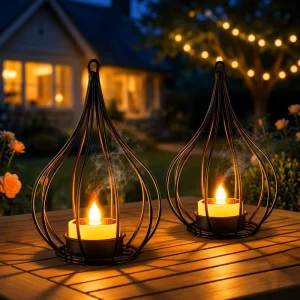 2 Pack Solar Lanterns with Flickering Flameless Candle