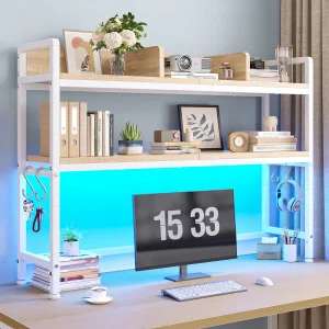 35.5" Desk Shelf With LED Lights And Hooks